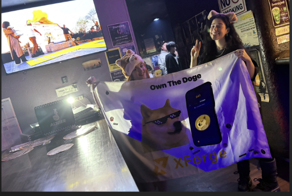 Own The Doge and XForge banner held during a culture activation